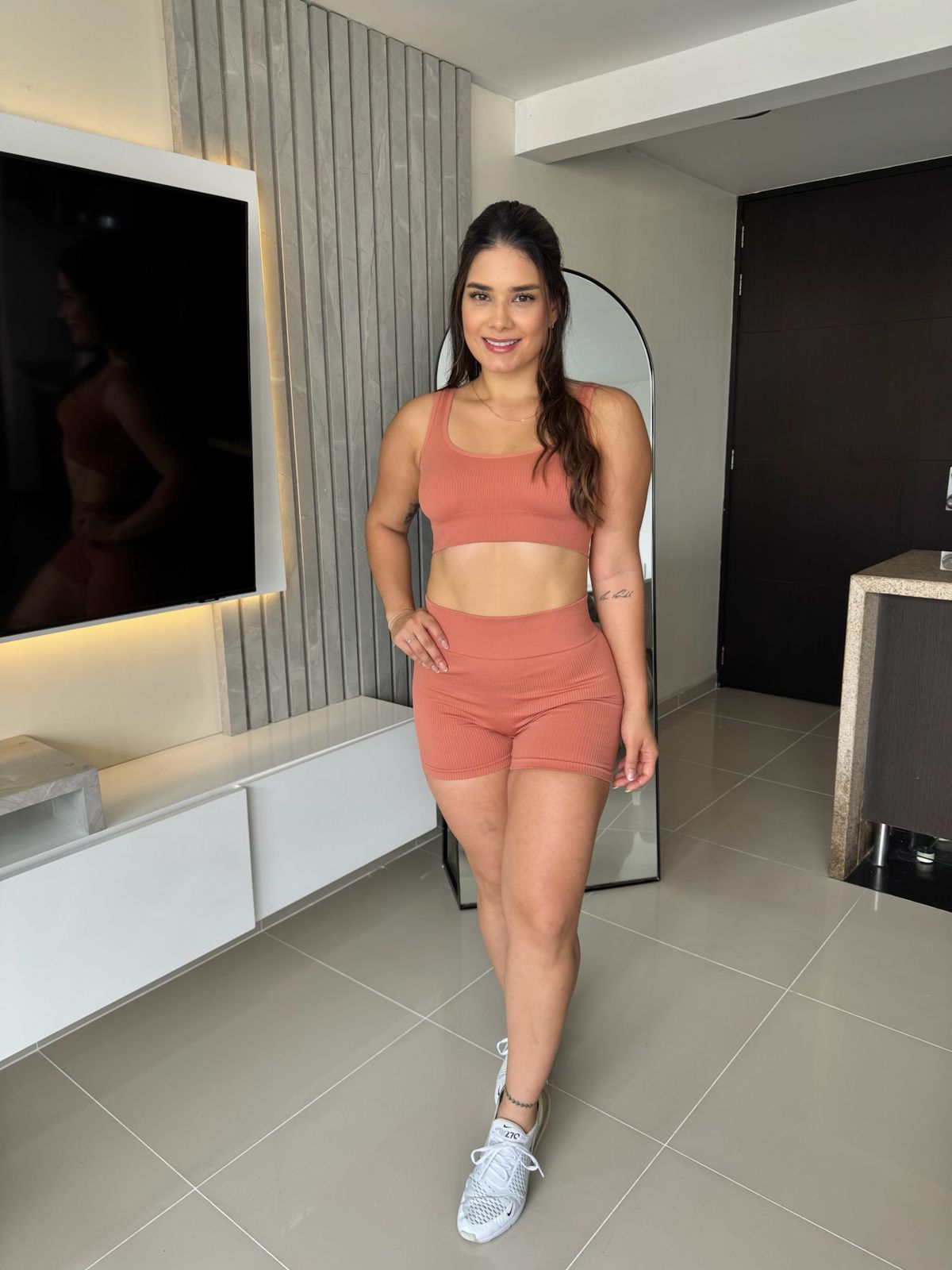 Set Top + Short Push Up Rib Americano