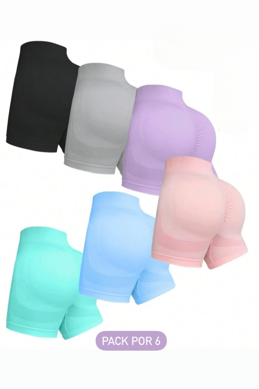 Pack Por 6 Shorts Básico Push Up Unicolor