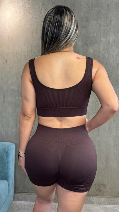 Set Top + Short Push Up Rib Americano