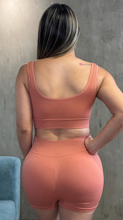 Set Top + Short Push Up Rib Americano