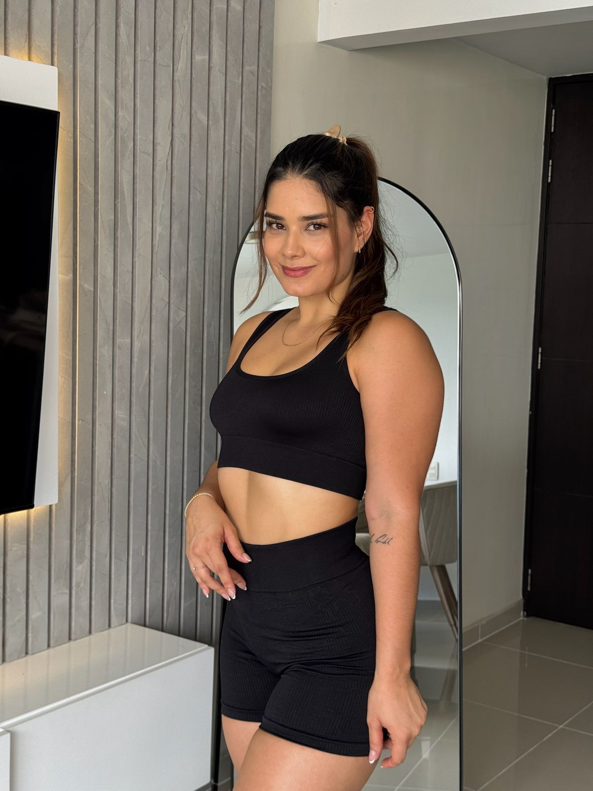 Set Top + Short Push Up Rib Americano