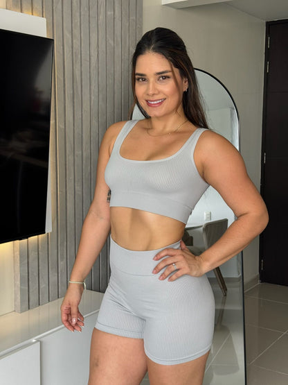 Set Top + Short Push Up Rib Americano